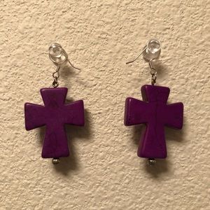 Purple cross earrings